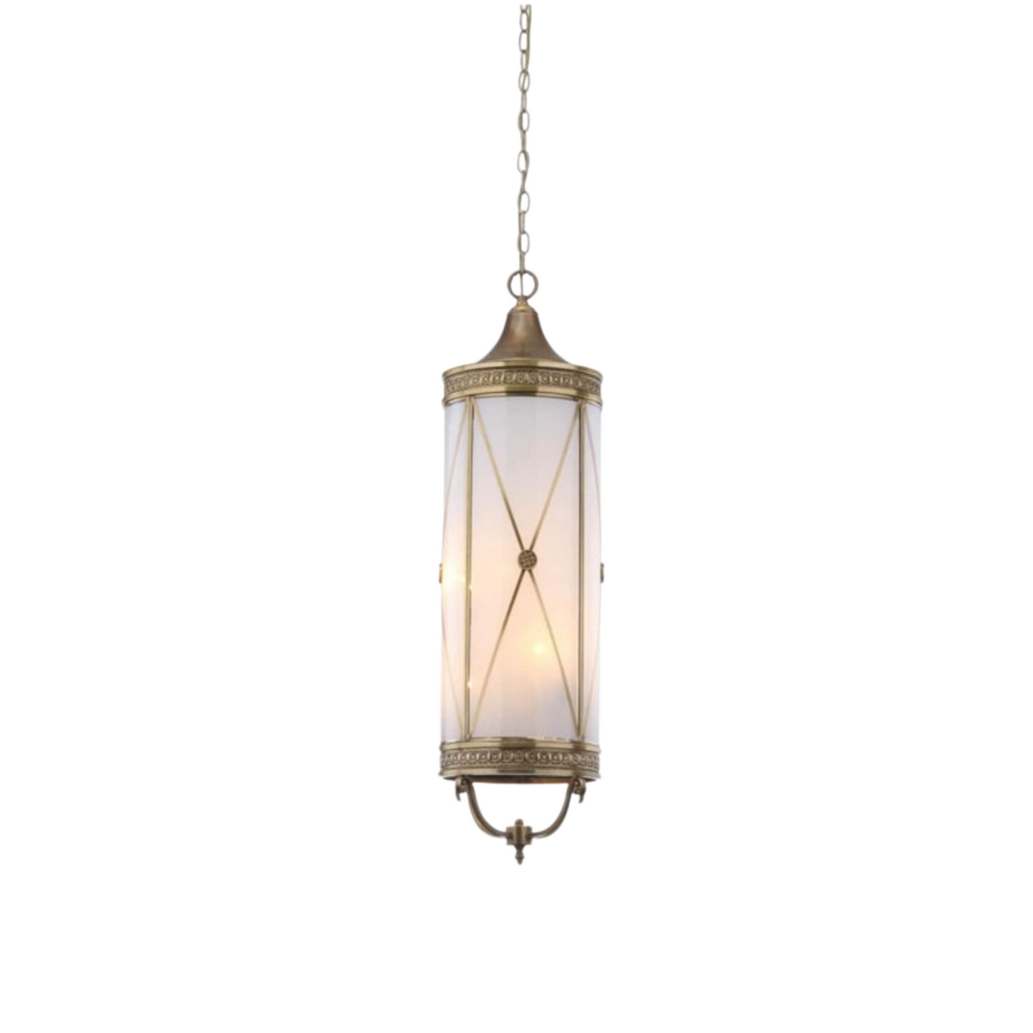 Darby Brass Large Hanging Pendant Lighting with Off-White Enclosed Shade
